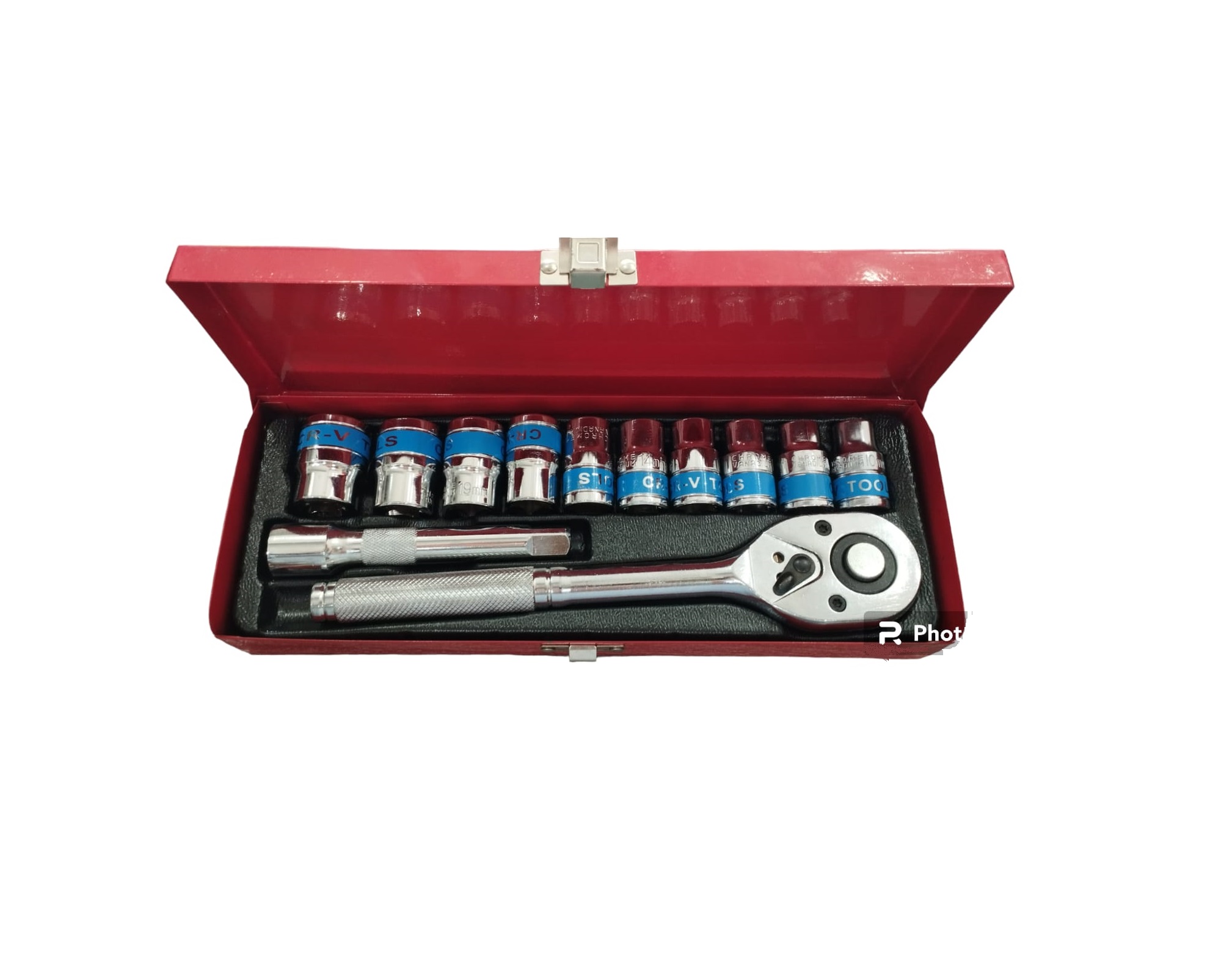 Juego De Ratchet 1/2 + Extensor 12 Pcs Caja metálica Roja