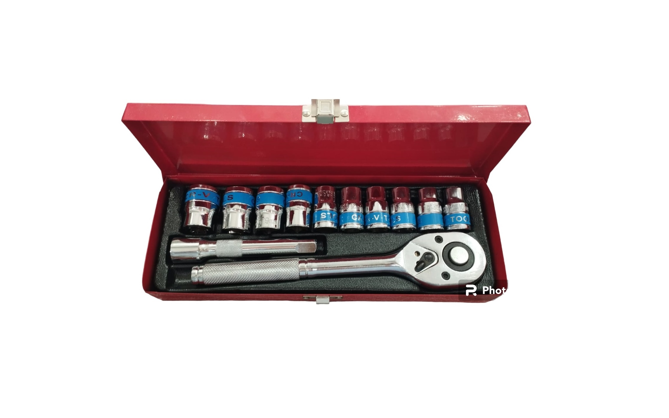 Juego De Ratchet 1/2 + Extensor 12 Pcs Caja metálica Roja - Imagen 4