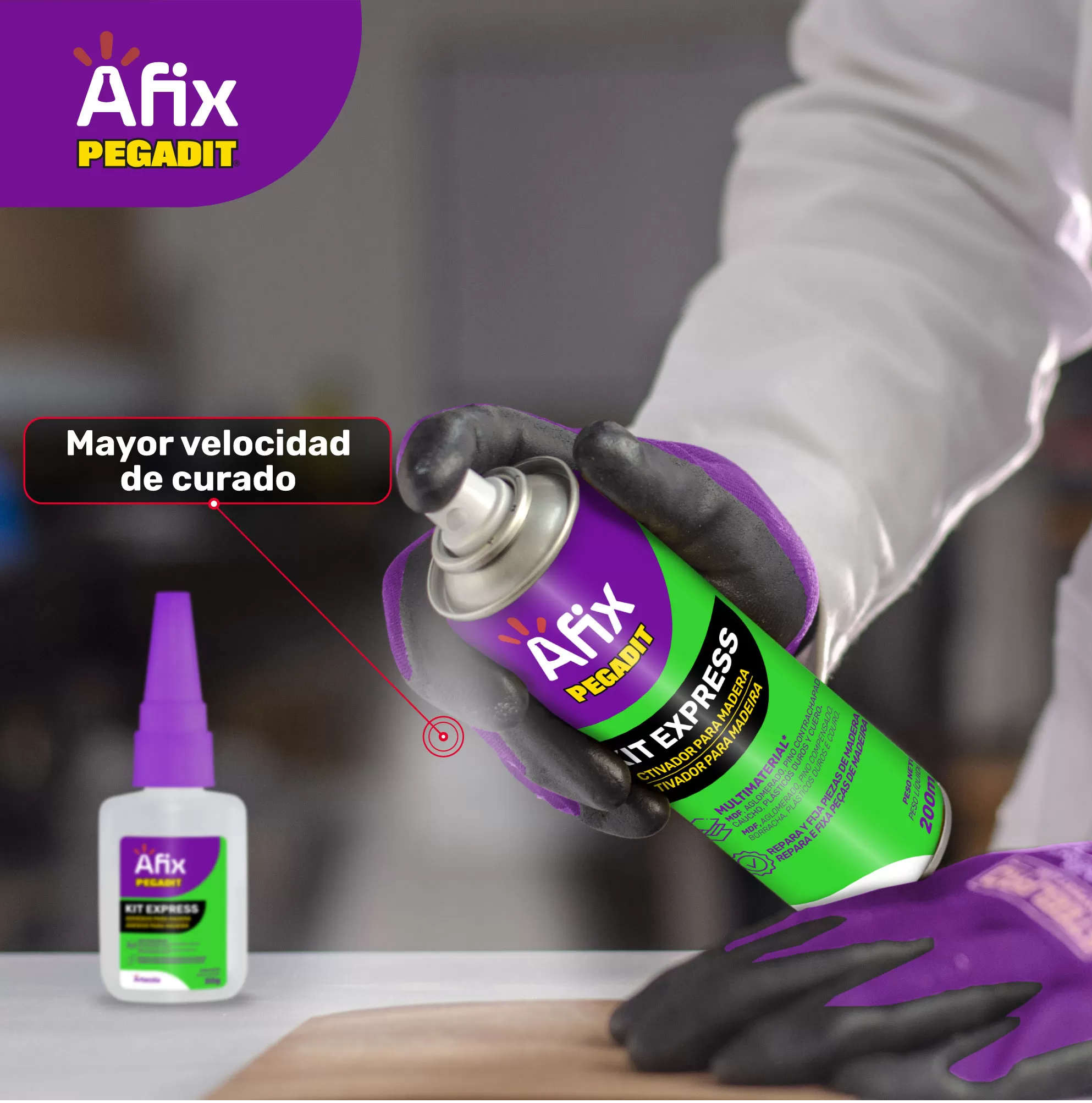 Pegante Para Madera Uso Profesional 100ml + Activador 200ml Afix - Imagen 3